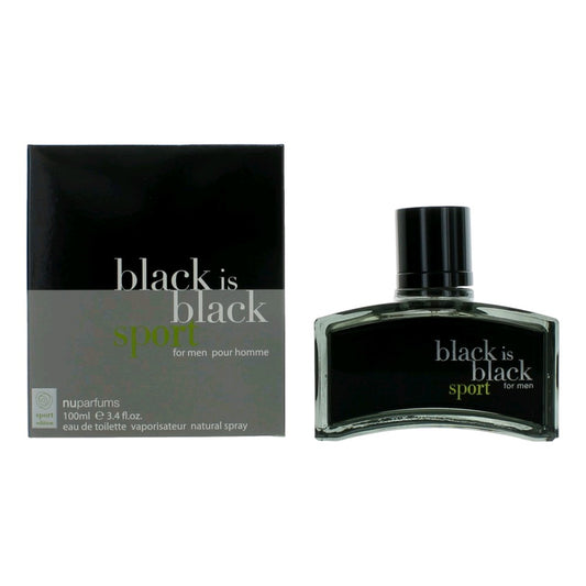 nuparfums Black is Black Sport Eau de Toilette Spray for Men 3.4 Fl Oz